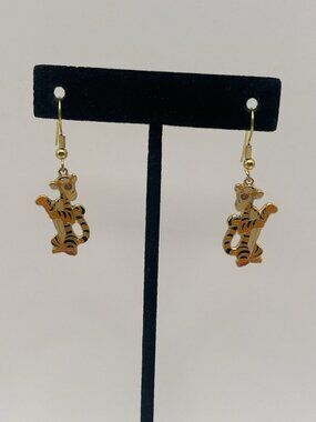 Disney Tigger Winnie the Pooh Earrings Hook Pierced Enamel Gold Tone